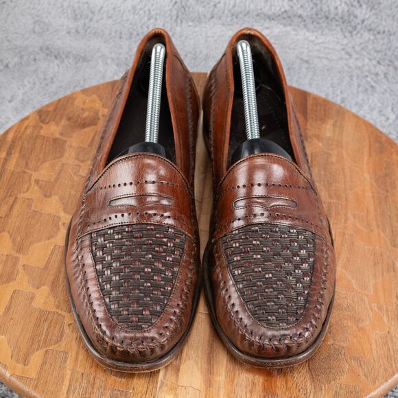 Principe Brown Hand Crafted Woven Vamp Penny Loafers 10 M Made in Spain - Picture 2 of 10